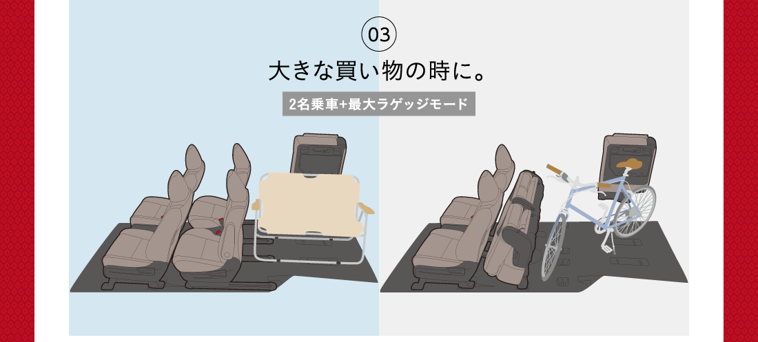 03大きな買い物の時に。2名乗車+最大ラゲッジモード